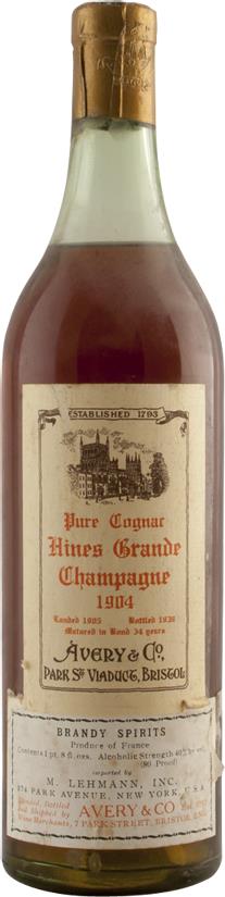Cognac 1904 Hine & Co T.  Avery & Co (1x70cl) - Rue Pinard Europe